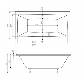 Ванна прямоугольная Roca Vita 180x90 A24T082000