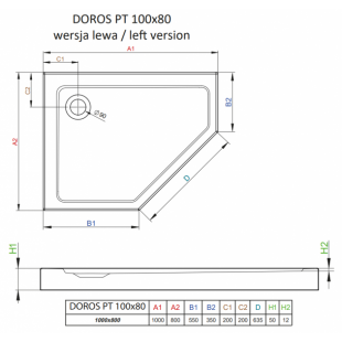 Душовий піддон RADAWAY Doros PT E 100x80 лівий, SDRPT1080-01L