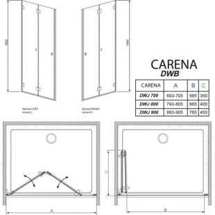 Душові двері RADAWAY Carena DWB 90, тип Bi-Fold, 34502-01-01NL