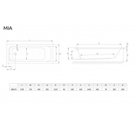 Ванна акрилова Radaway MIA Eco 180x75 з ніжками WA1-55-180x075