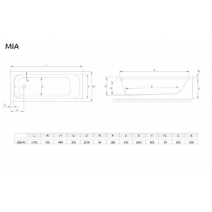 Ванна акрилова Radaway MIA Eco 180x75 c ножками WA1-55-180x075