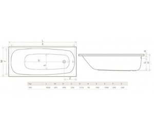 Ванна акрилова RADAWAY Tesalia 160x70 (WA1-06-160x070US) + ніжки (NWE-68) + сифон R135