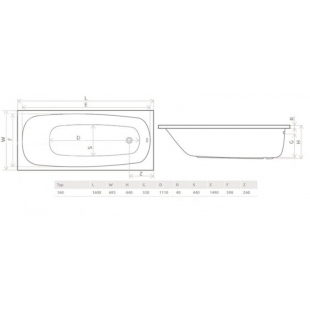 Ванна акриловая RADAWAY Tesalia 160x70 (WA1-06-160x70U) + ножки (NWE-68) + сифон R135