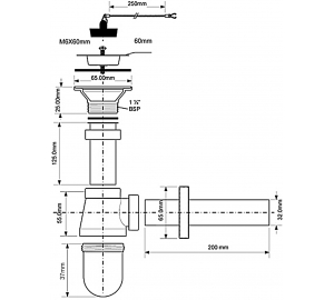 Сифон для раковины McALPINE, хром 220+255CB