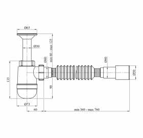 Сифон для раковины Agua TB06 1 1/4''х40/50 мм с литым выпуском, CV033468
