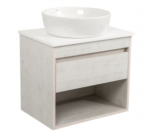 Тумба консольная AQUA RODOS "Shelf" (Нордленд) 65 см (1 ящик) со столешн. Loft-Iron и ум. "One" 46 см (круг) АР000085177