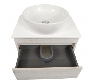 Тумба консольная AQUA RODOS "Shelf" (Нордленд) 65 см (1 ящик) со столешн. Loft-Iron и ум. "One" 46 см (круг) АР000085177