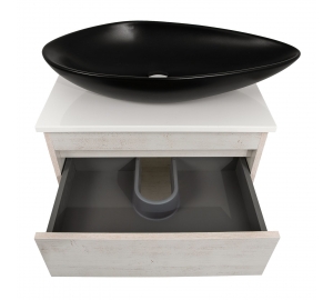 Тумба консольная AQUA RODOS "Shelf" (Нордленд) 65 см (1 ящик) со столешн. Loft-Iron и ум. "Olive" 74 см чорний мат АР000085192
