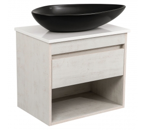 Тумба консольная AQUA RODOS "Shelf" (Нордленд) 65 см (1 ящик) со столешн. Loft-Iron и ум. "Olive" 74 см чорний мат АР000085192