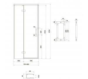 Двері душової кабіни Cersanit Larga 80х195 розпашні лівосторонні, профіль чорний S932-127 