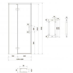 Душові двері Cersanit Larga 120х195 розпашні лівосторонні, профіль хром S932-122 