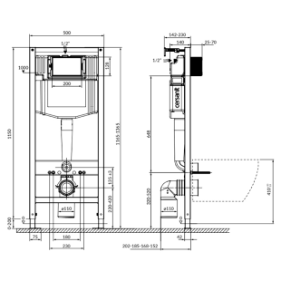 Инсталляция Cersanit SYSTEM 50  + подвесной унитаз DESSE VORTEX с сидением (K97-526+S4024-001)