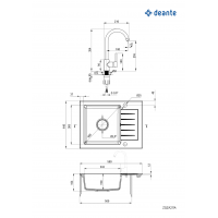 Набор для кухни Deante Zorba, гранитная мойка ZQZ_211A+смеш. BEN_262M, графит-хром ZQZA211A