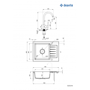 Набір для кухні Deante Zorba, гранітна мийка ZQZ_211A + зміш. BEN_262M, графіт-хром ZQZA211A