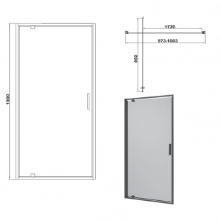 Душові двері Devit ART 100 FEN3440B, чорний матовий, без піддону, скло прозоре
