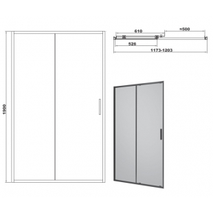 Душові двері Devit ART 120 FEN3540B, чорний матовий, без піддону, скло прозоре