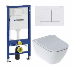 Инсталляция GEBERIT Duofix (458.103.00.1) c подвесным унитазом Geberit Smyle Square Rimfree 500.683.00.2 + Кнопка смыва Geberit, Delta 30,115.137.11.1