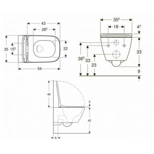 Унитаз подвесной Geberit Smyle Square Rimfree 500.683.00.2 безободковый с сиденьем soft-close
