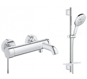 Змішувач одноважільний для ванни, DN 15 Grohe ESSENCE New + Душовий гарнітур Grohe Rainshower Smartactive 150, 33624001+26591000