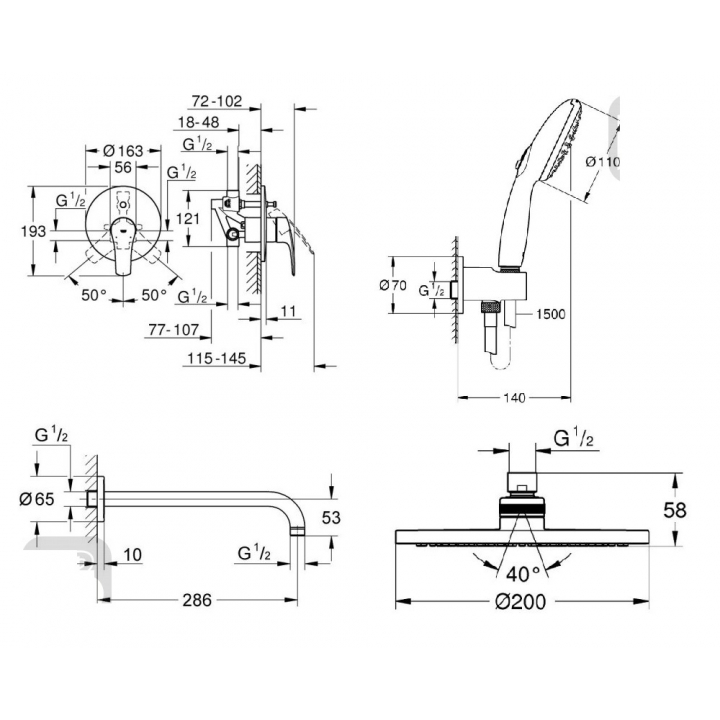 Душова система прихованого монтажу зі змішувачем Grohe Eurosmart з New Tempesta 250 UA25183004U