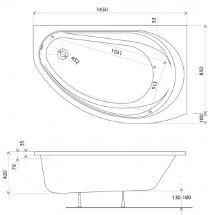 Ванна акриловая KOLO SUPERO 145x85, левосторонняя+ ножки SN14 5534000