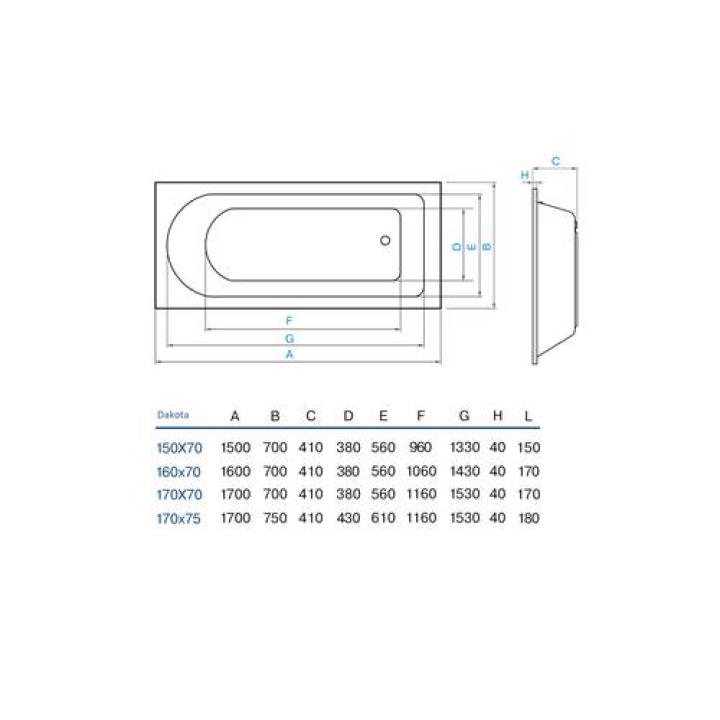 Ванна акрилова прямокутна Koller Pool Dakota 150x70 + Ніжки