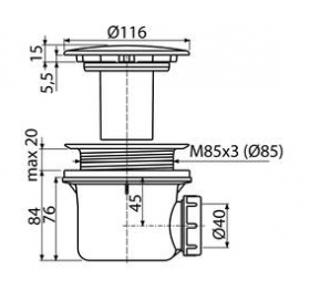 Сифон для піддону Koller Pool LUX 90 |40 мм, хром, 1047660349
