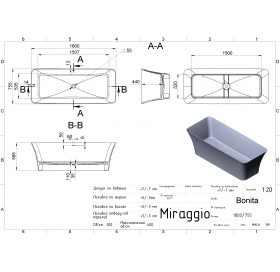 Окремостояча ванна зі штучного каменю Miraggio BONITA MATT 0000266
