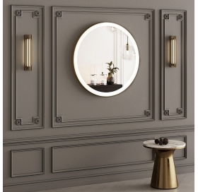 Зеркало StudioGlass YAMATO Iron Mirror 50x50 см круглое в металлической раме с LED-подсветкой, (Золотой)