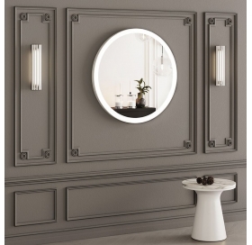 Зеркало StudioGlass YAMATO Iron Mirror 70x70 см круглое в металлической раме с LED-подсветкой, (Белый)