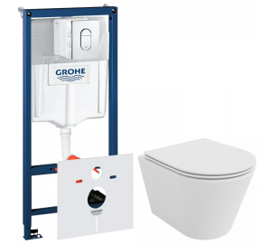 Комплект: Інсталяційна система GROHE Rapid SL 4в1 з клавішею Arena Cosmopolitan, 38929000 + Унітаз підвісний VENTA FOKUS Tornado 3.0 безободковий з дюропластом soft-close 92868