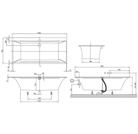 Ванна VILLEROY&BOCH SQUARO EDGE 12 190*90см (ніжки+комплект злив/перелив) UBQ190SQE2DV-01