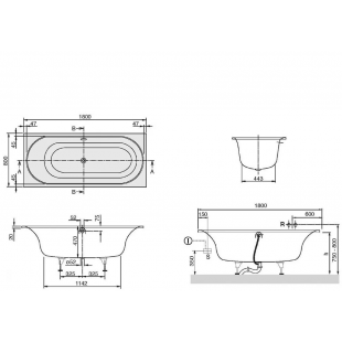 Ванна прямокутна VILLEROY & BOCH Cetus 180x80см UBQ180CEU2V-01 + ніжки U99740000