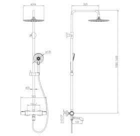 Душова система VOLLE SISTEMA E змішувач для ванни, верхній та ручний душ 1 режим, шланг полімер 1,6м 1580.090601