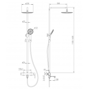 Душова система VOLLE SISTEMA E змішувач для ванни, верхній та ручний душ 1 режим, шланг полімер 1,6м 1580.091201