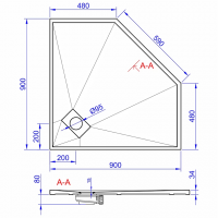 Душевой пятиугольный поддон Weston WT5 90x90x3.4 белый WPD-P-90x90