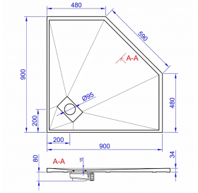 Душовий піддон п'ятикутний Weston WT5 90x90x3.4 білий WPD-P-90x90