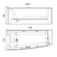 Ванна акриловая гидромассажная Volle 1700x75x63 см левая 12-88-102/L