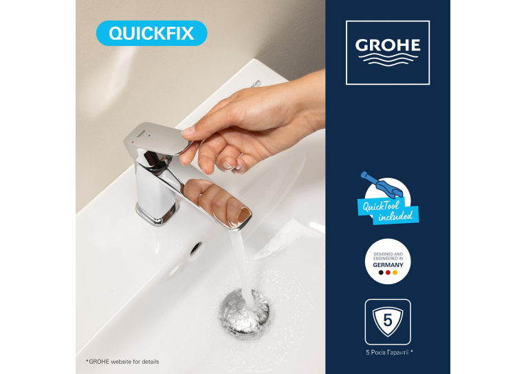 Змішувач для раковини Grohe QuickFix Dice ES S-Size 1018610000 з донним клапаном