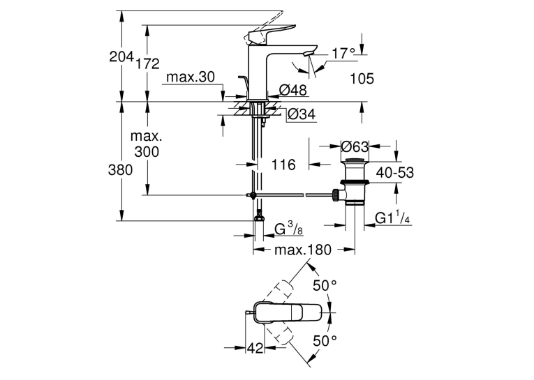 Змішувач для раковини Grohe QuickFix Dice M-Size 1018322430 з донним клапаном