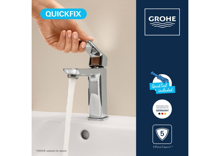 Змішувач для раковини Grohe QuickFix Dice M-Size 1018330000 з донним клапаном