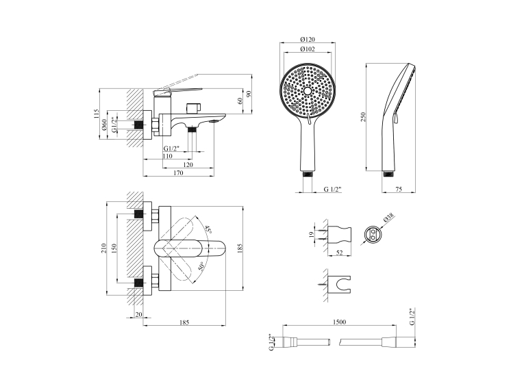 Змішувач для ванни Kroner Element Чорний 211315-3801 (CV035954)