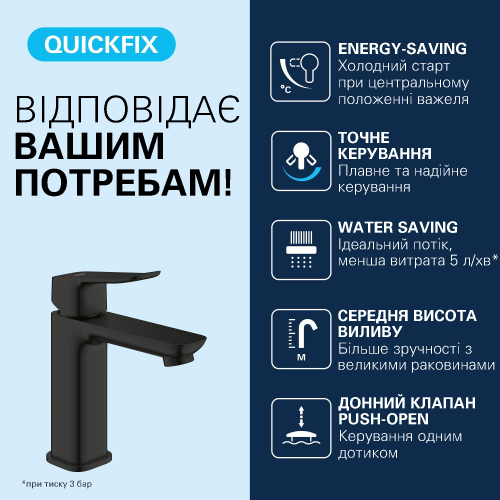 Змішувач для раковини Grohe QuickFix Dice ES M-Size 1018362430 з донним клапаном