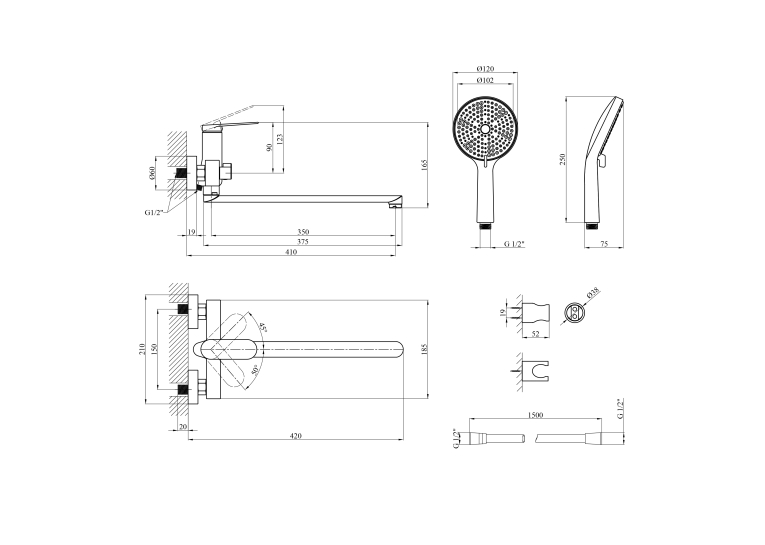 Змішувач для ванни Kroner Element 211414-0101 CV035956