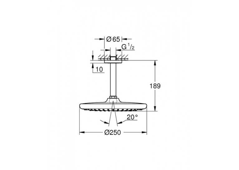 Верхній душ Grohe Tempesta 250 із кронштейном з EcoJoy, 26669000