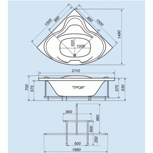 Гидроаэромассажная ванна Triton Троя 1500х1500х630 (гидро+спинной+аэро)