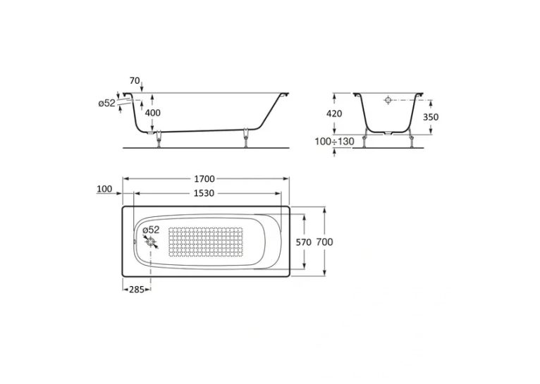 Ванна чавунна Roca CONTINENTAL 170 x 70 з ніжками (A21291100R+A150412330)