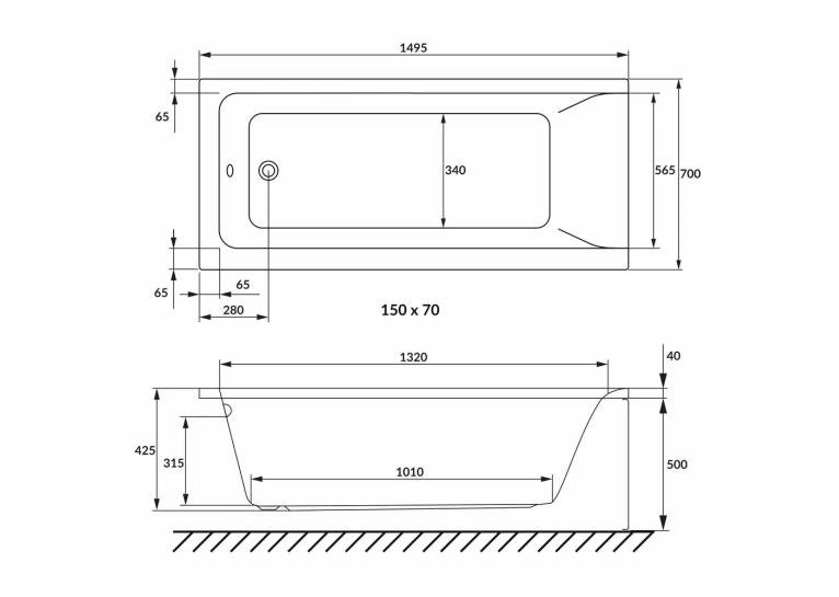 Ванна прямокутна акрилова VOLLE SOLO 150x70 см біла 1210.001570