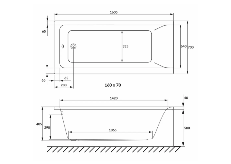Ванна прямокутна акрилова VOLLE SOLO 160x70 см біла 1210.001670