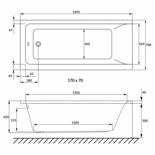 Ванна прямокутна акрилова VOLLE SOLO 170x70 см біла 1210.001770